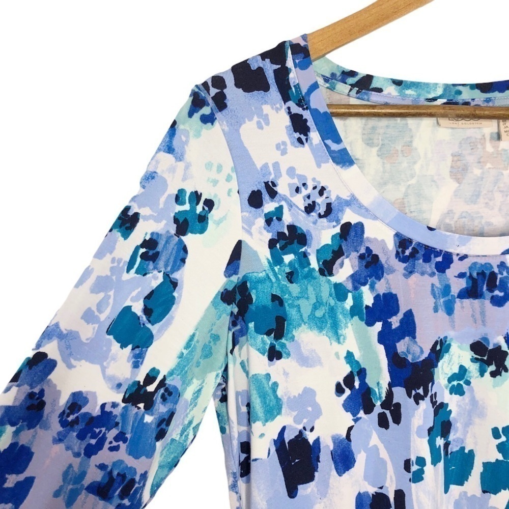 New Logo by Lori Goldstein Printed Rayon 230 Scoop Neck Top New Blue NWOT - Picture 4 of 9